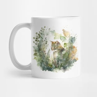 Watercolor Cat in Garden Mug